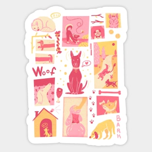Retro Pink Dog Pattern Sticker
